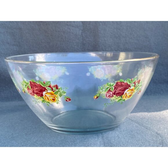 ROYAL ALBERT  Old Country Rose Clear Glass Salad Fruit Serving Bowl 9In - Picture 4 of 10